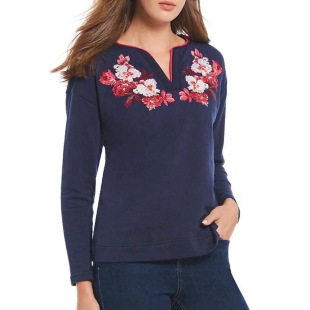NWT Joules Jordan Notch Neck floral‎ Embroidery Sweatshirt sz 8
